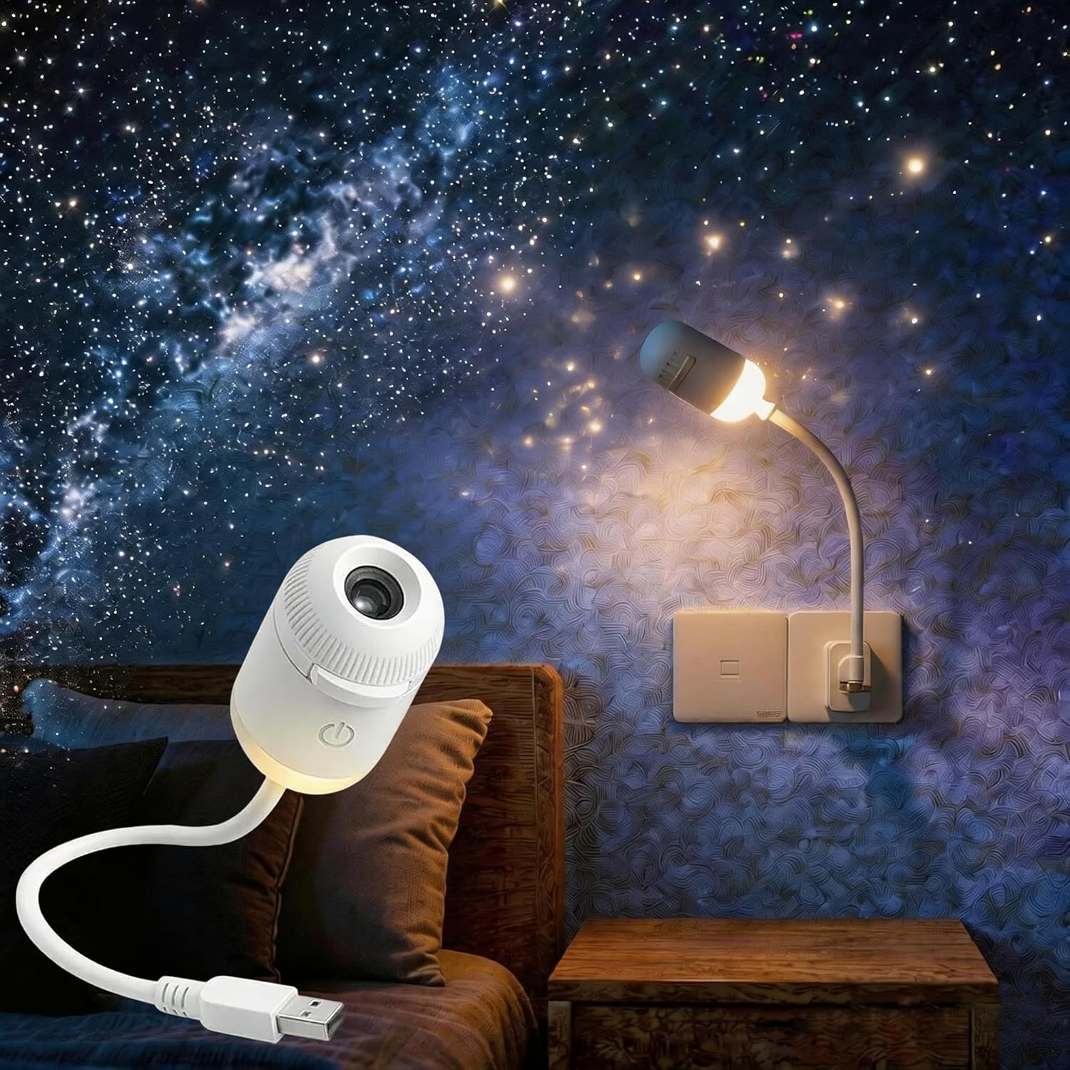 Mini Projector Portable - 2-in-1 갤럭시 프로젝터 야간 조명, 침실용